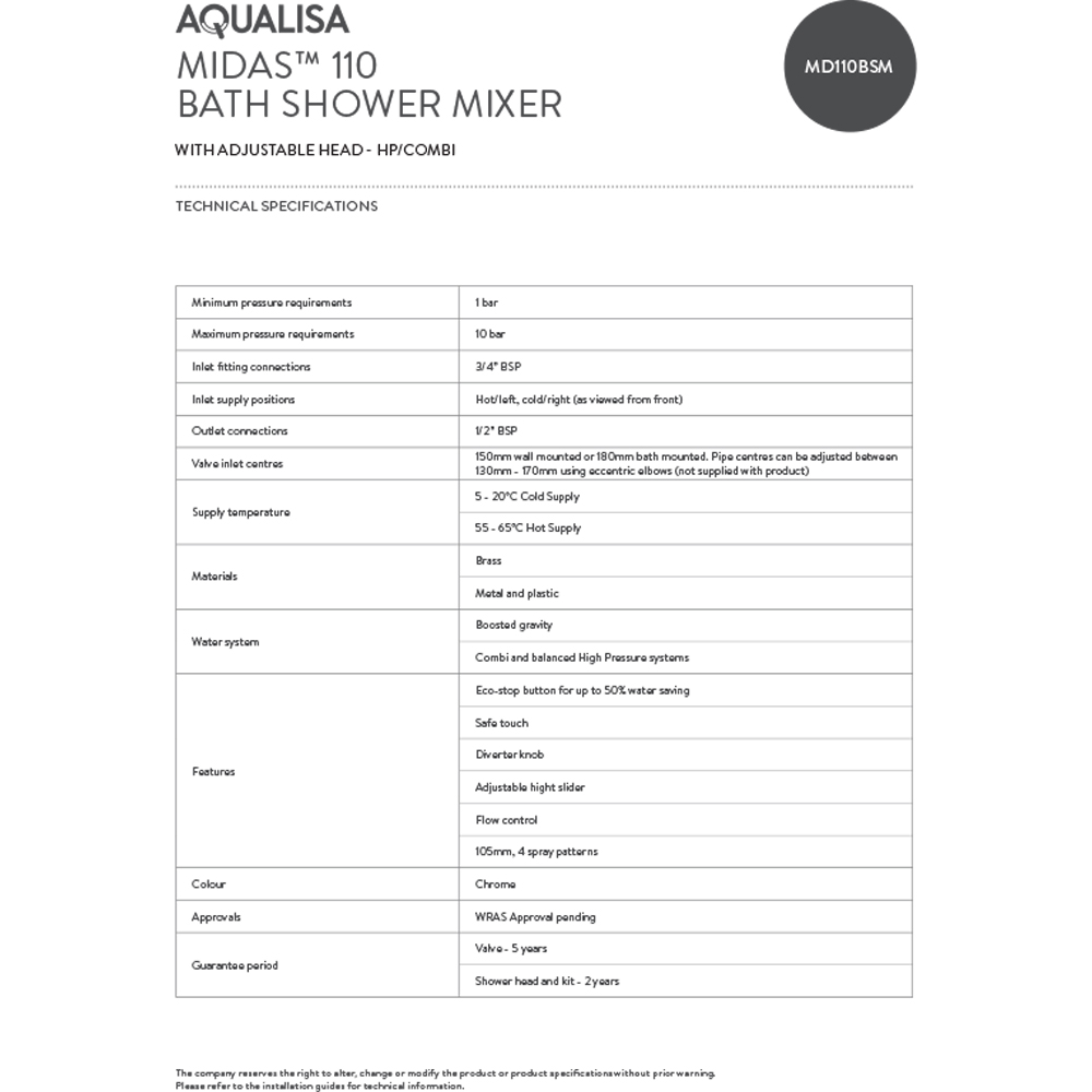 Aqualisa Midas MD110BSM Bath Shower Mixer Image 2