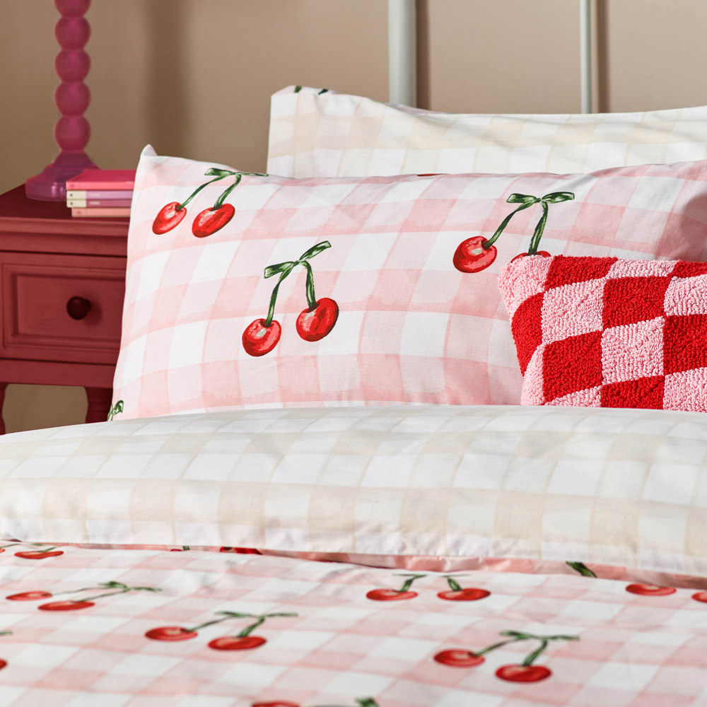 Heya Home Double Pink Cherry Gingham Printed Duvet Set Image 3