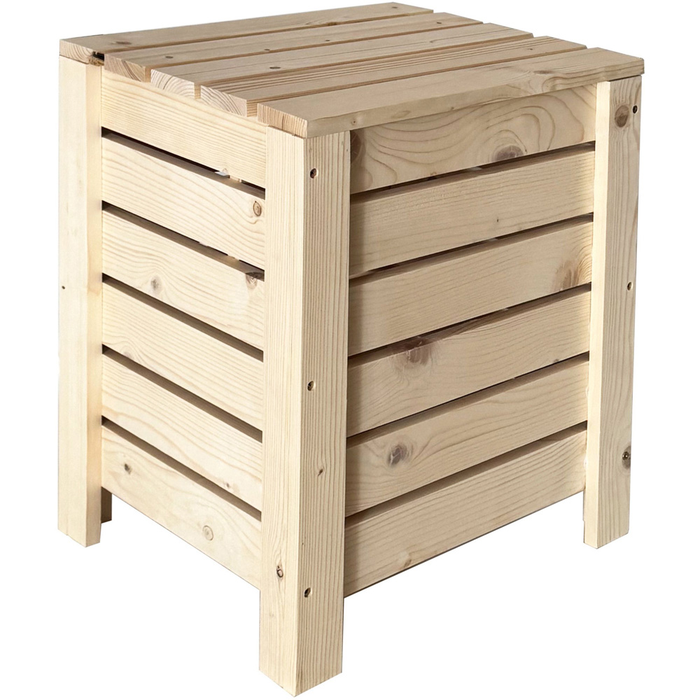 Core Products Natural Pre-Sanded Solid Pine Slatted Narrow Storage Box with Lid Image 2