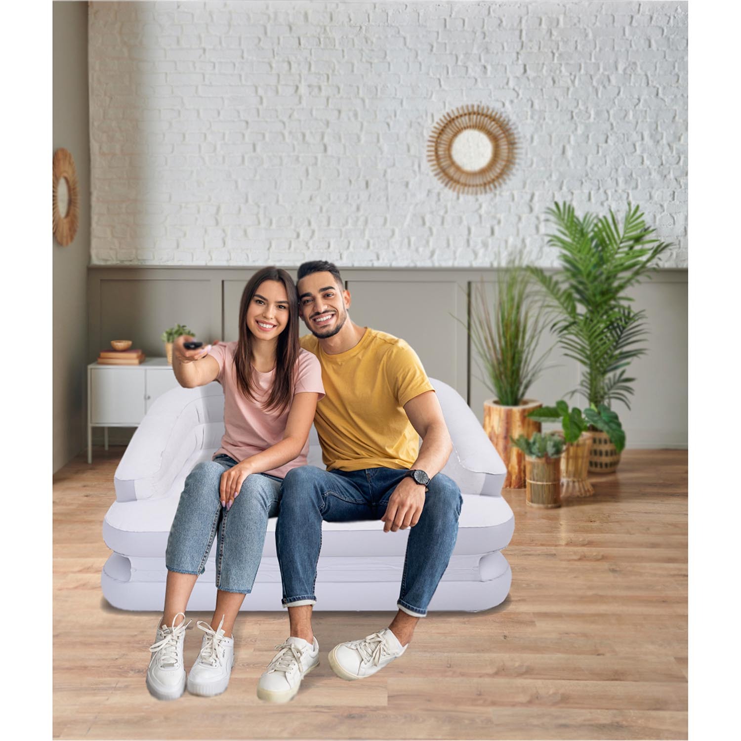 Avenli White Flocked Vinyl Sofa Bed Image 6