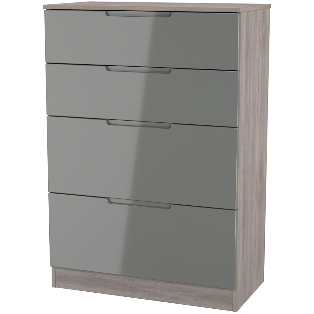 Crowndale Milan 4 Drawer Grey Gloss and Grey Oak Deep Chest of Drawers Ready Assembled Image 4