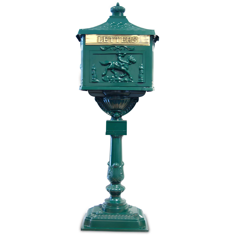 Arboria Garden Decor Green Freestanding Cast Aluminium Post Box Image 1