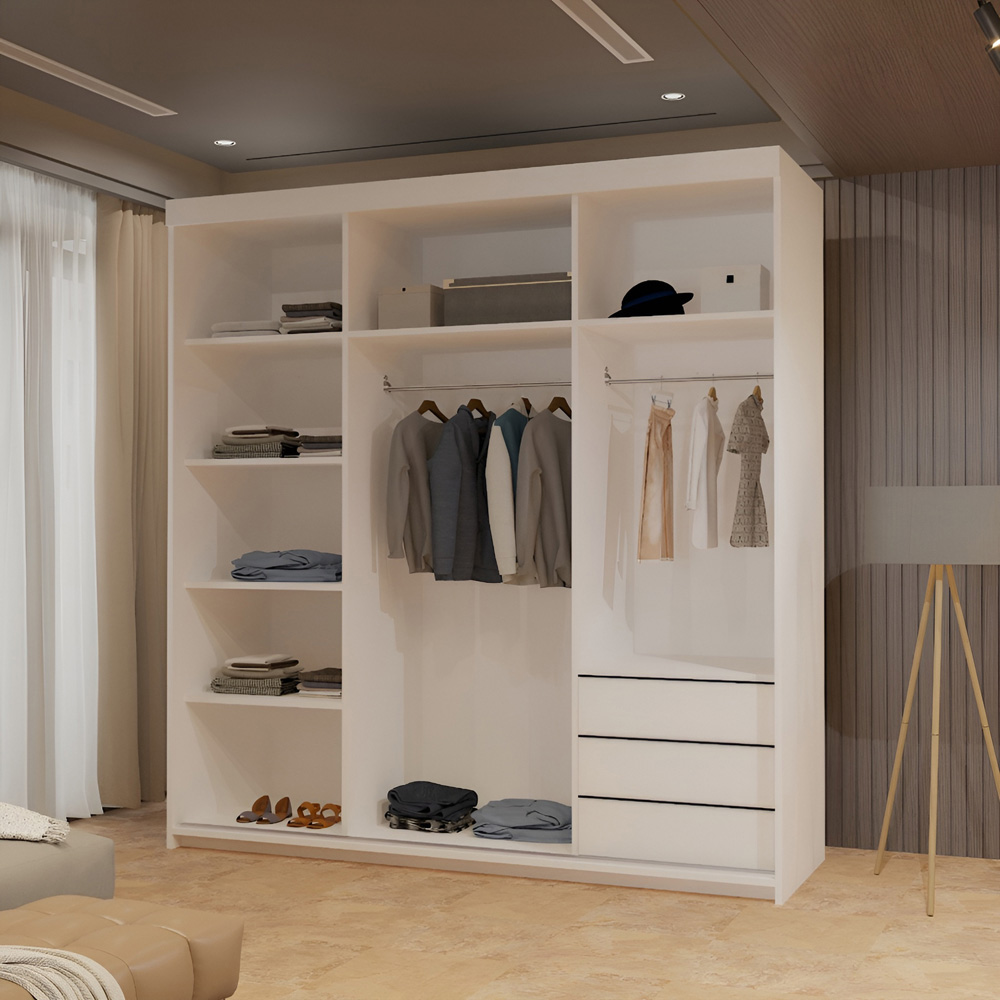 Sliding Wardrobes 4U Queen 2 Door White Wide Full Length Mirrored Sliding Wardrobe Image 4