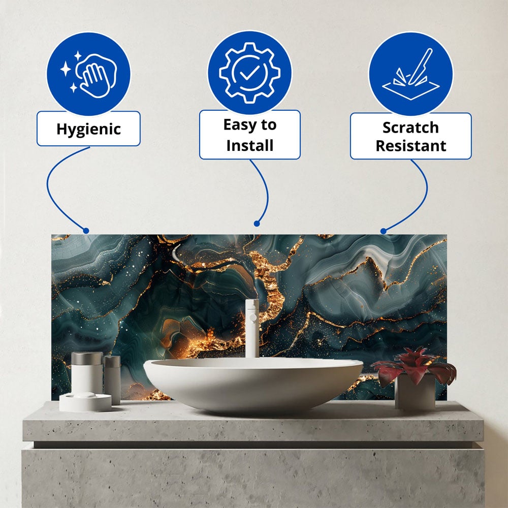Warren Reed Designer Vibrant Blue Marble Effect Bathroom Splashback 25 x 60cm Image 3