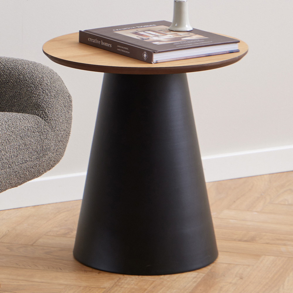 Florence Soli Round Black and Oak Coffee Table Image 1