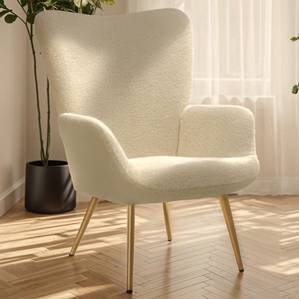 tectake Hygge Cream and Gold Boucle Padded Armchair Image 1