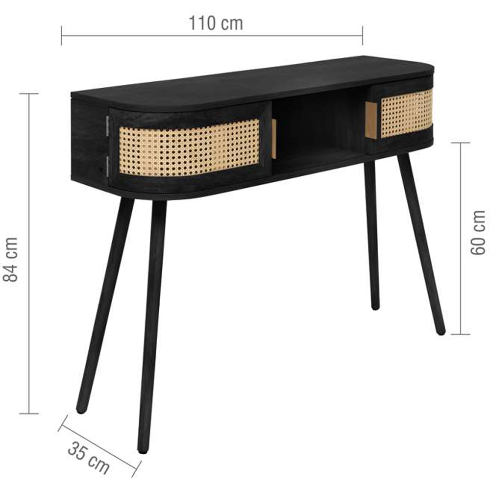 Birlea Noah 2 Door Single Shelf Black Rattan Console Table Image 9