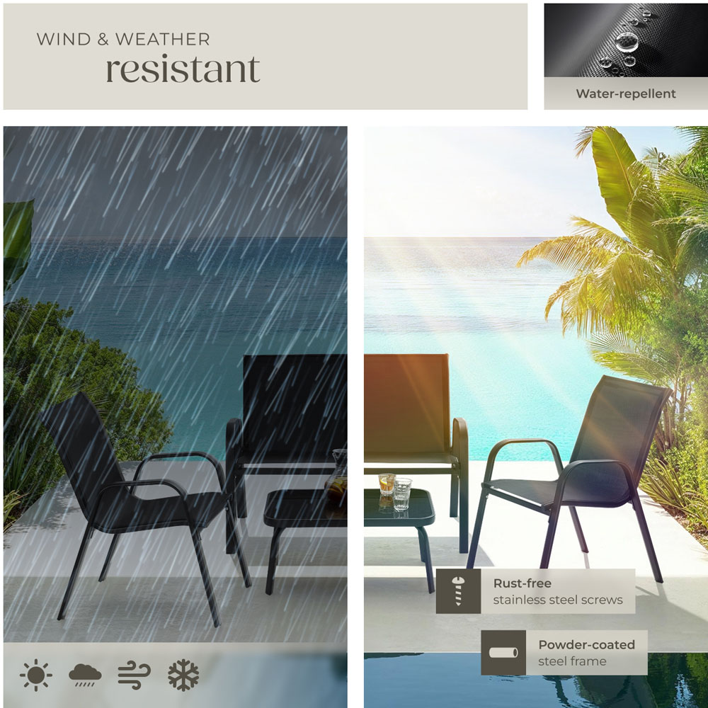 tectake Nora 4 Seater Black Textilene Fabric Outdoor Seating Table Set Image 7