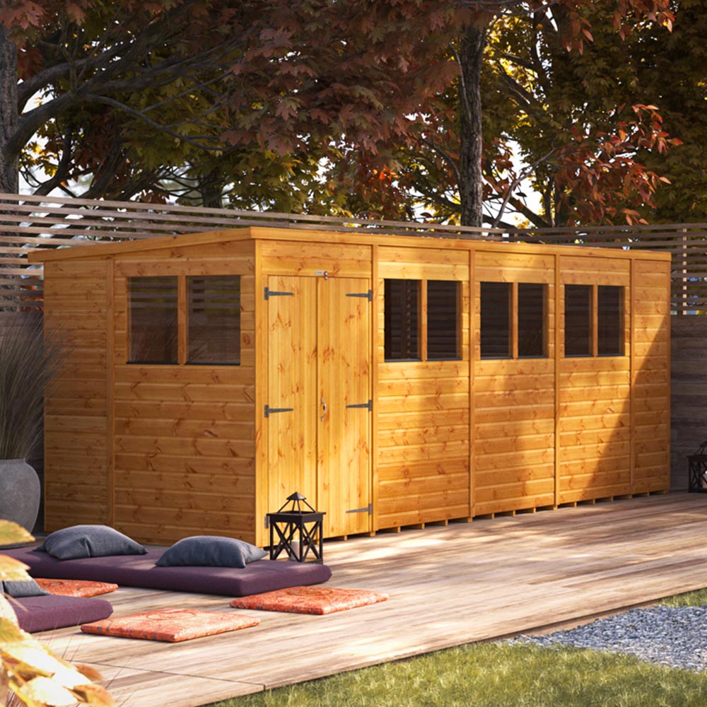 Power Sheds 18 x 6ft Double Door Pent Wooden Shed Image 2