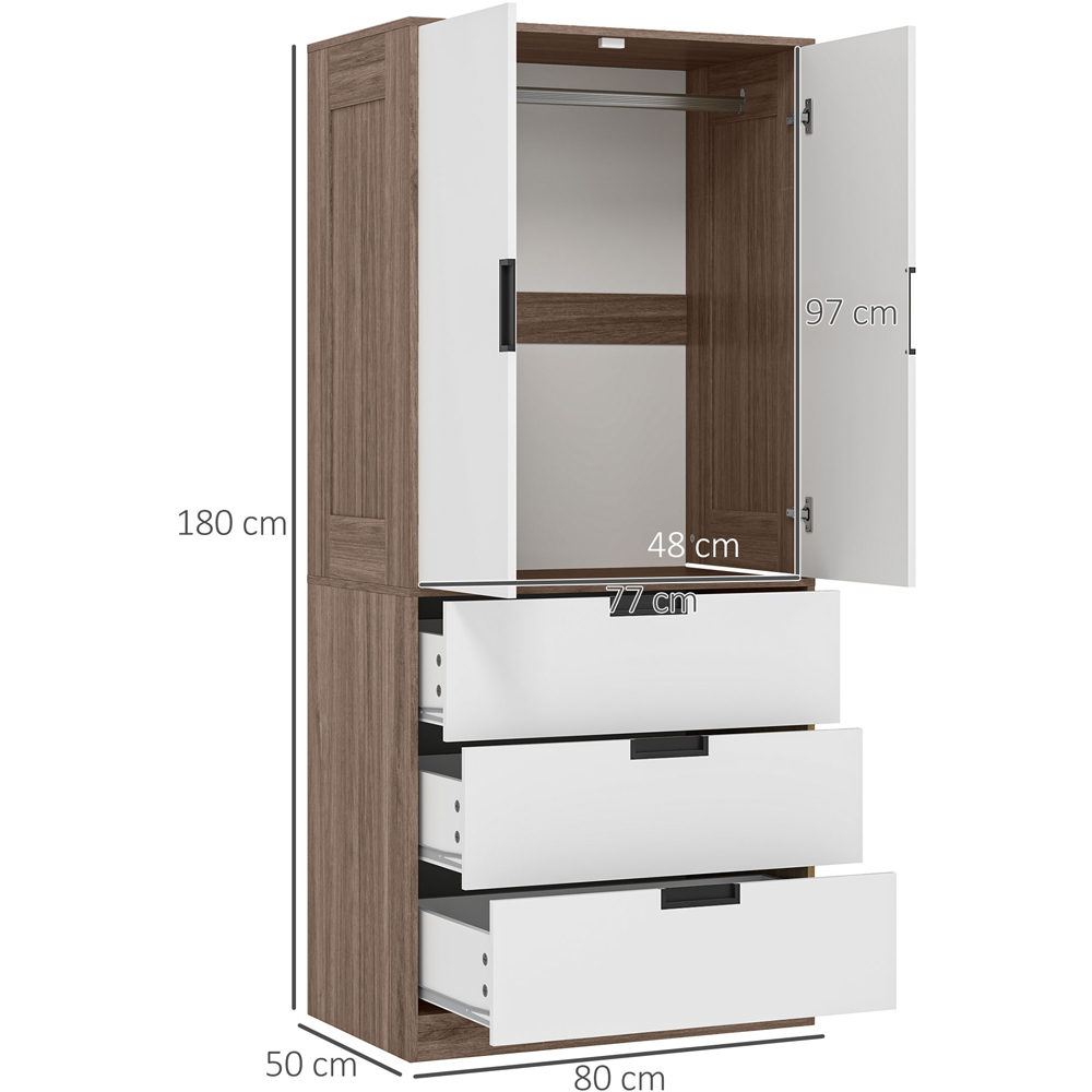 Portland 2 Door 3 Drawer Brown Wardrobe with Hanging Rod Image 9