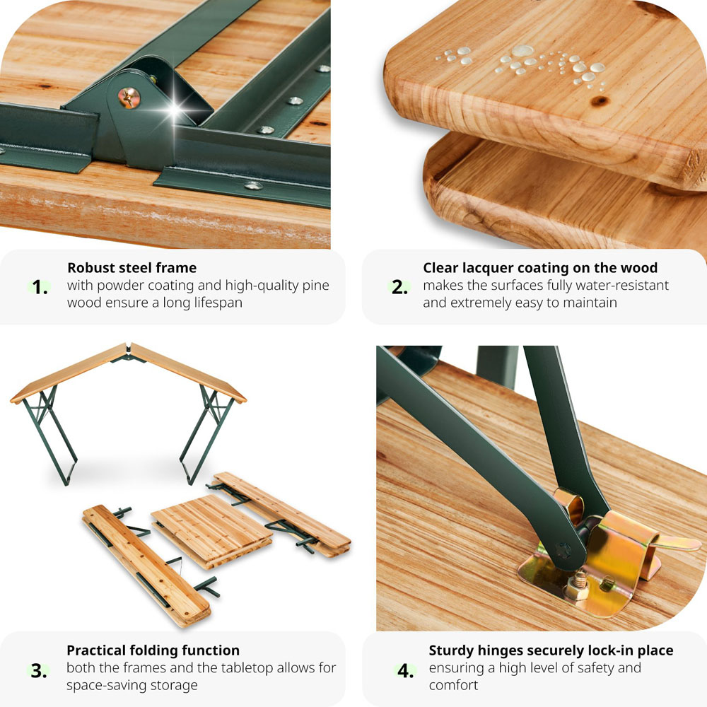 tectake 8 Seater Folding Dining Table with Bench Set Brown Image 4