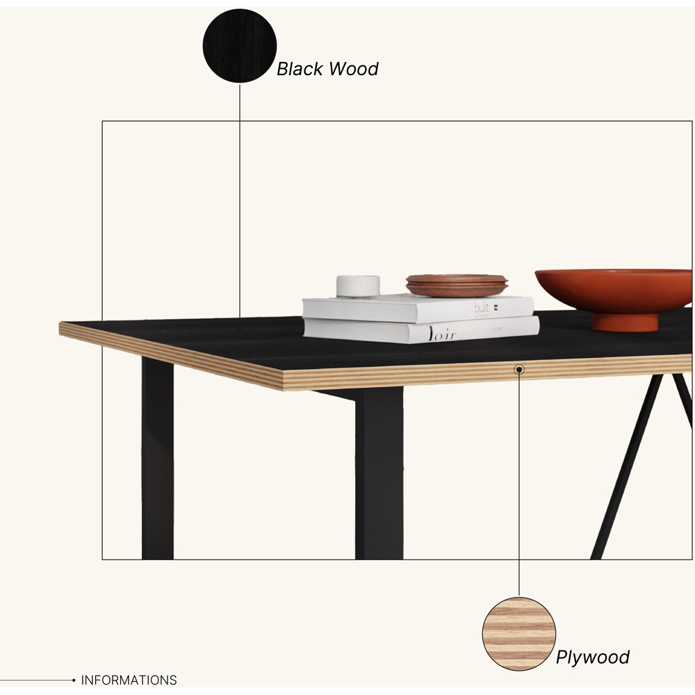 Decortie Dalma Black Wooden Dining Table with Plywood Top Image 6