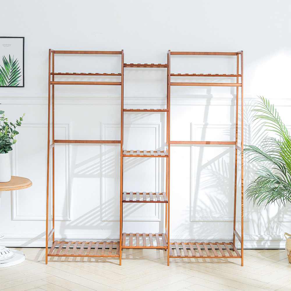 Living and Home Multi-Tier Brown Bamboo Clothing Rack with Storage Shelf Image 6
