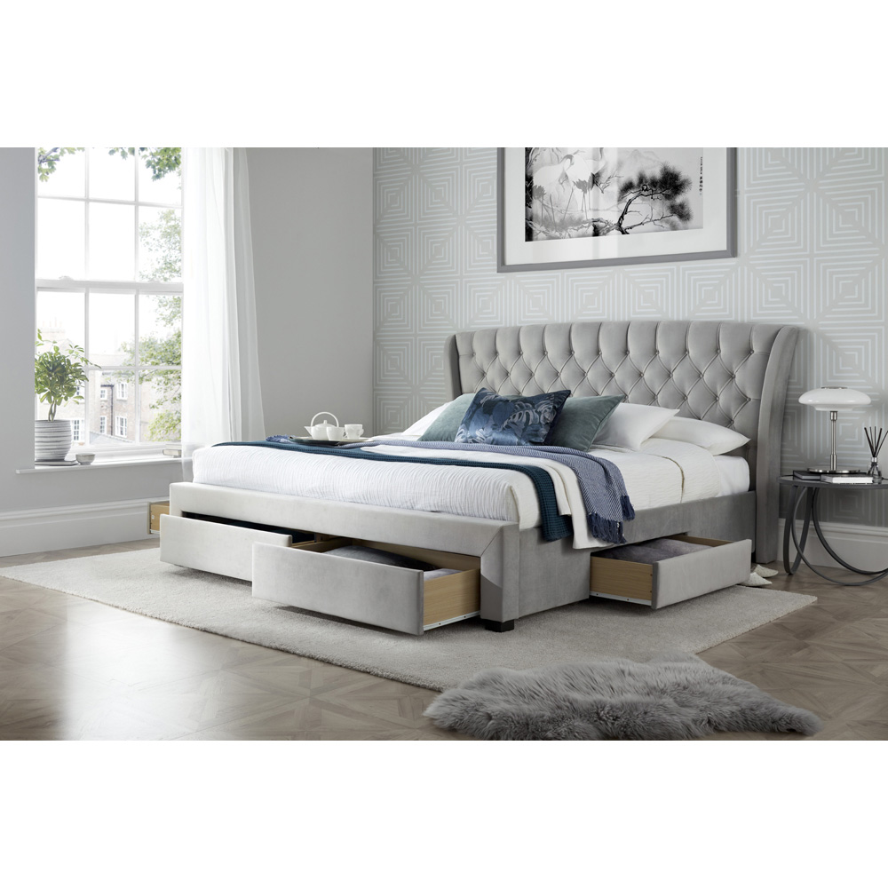 Bedmaster Newton Double Grey Velvet Storage Bed Frame with 4 Drawers Image 4