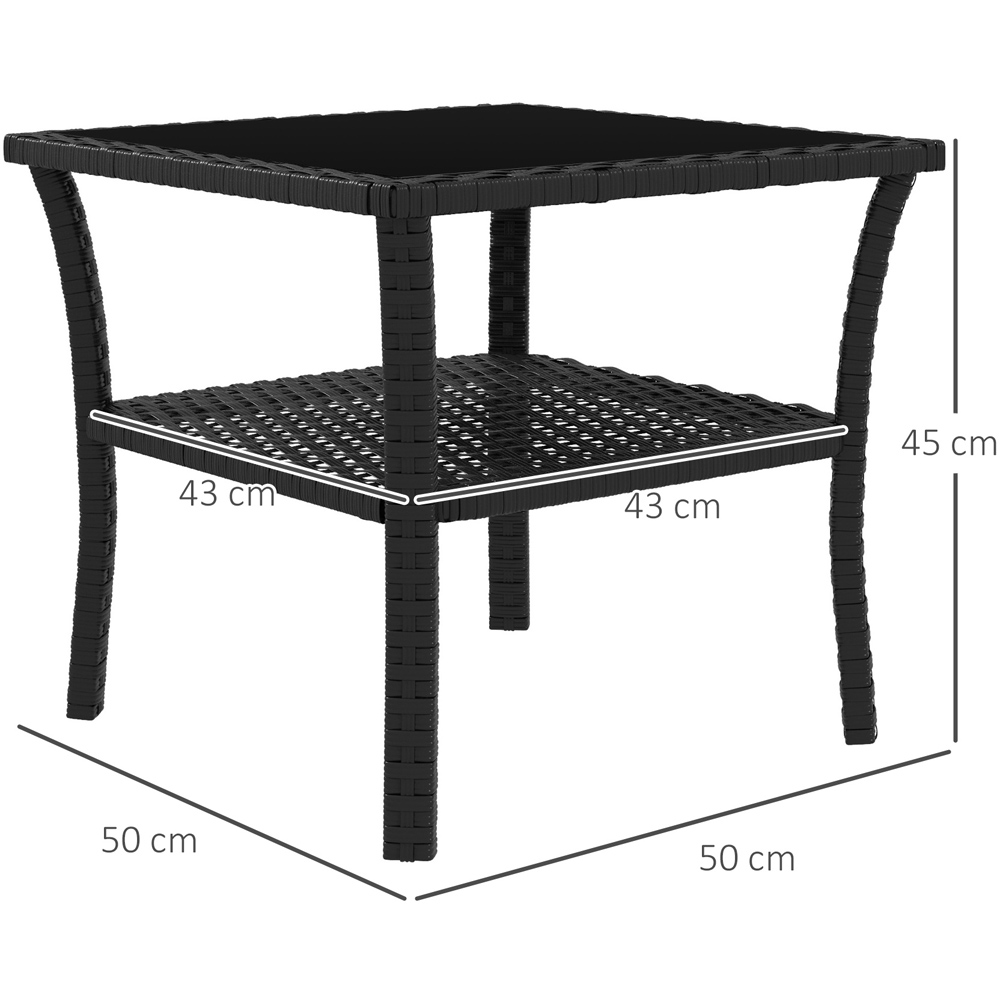Outsunny Single Shelf Black Rattan Coffee Table with Glass Top Image 9