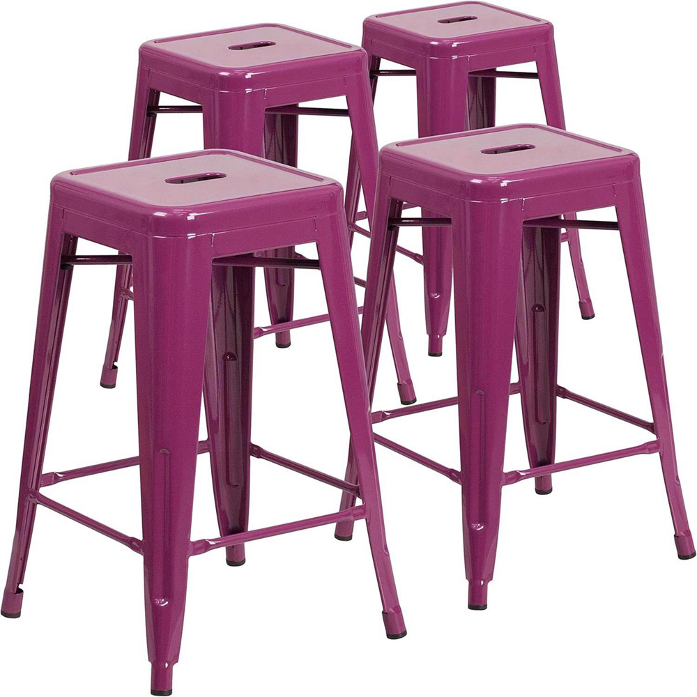 FWStyle Set of 4 24 inch Purple Galvanised Steel Ready Assembled Bar Stools Image 2