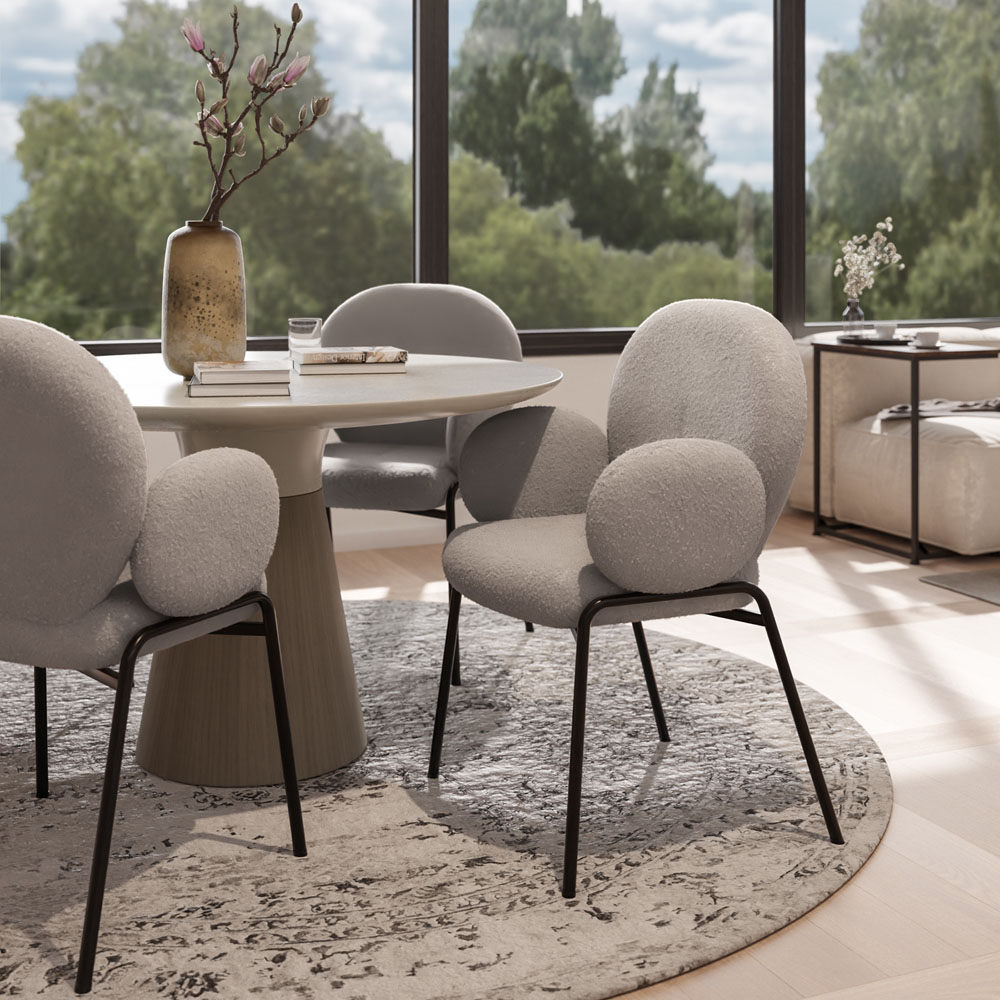 tectake Set of 2 Light Grey Boucle Padded Dining Chair Image 8