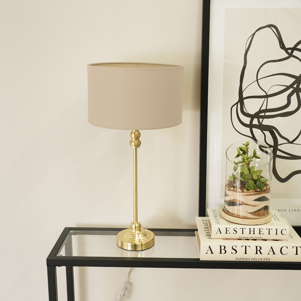 ValueLights Maggie Natural and Gold Drum Shade Candlestick LED Table Lamp Image 3