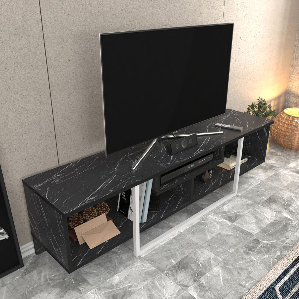 Decorotika Asal 3 Shelf Black Marble Effect and White TV Unit Image 7