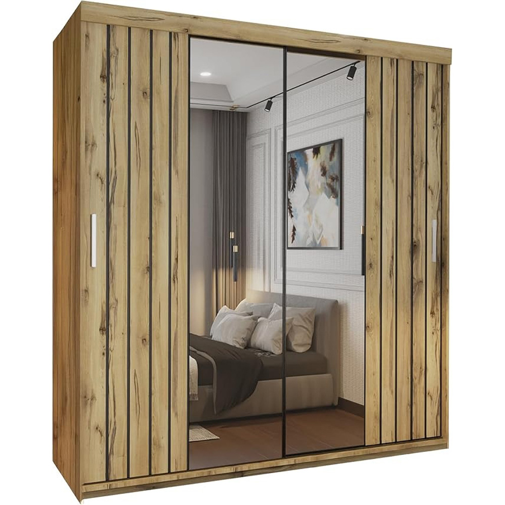 Sliding Wardrobes 4U 2 Sliding Door Oak Modern Black Trim Mirrored Wardrobe 150cm Image 2