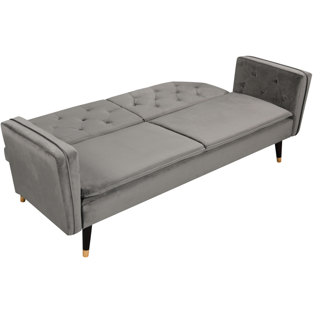 Comfy Living 3 Seater Grey and Gold Plush Velvet Tufted Sofa Bed Image 4