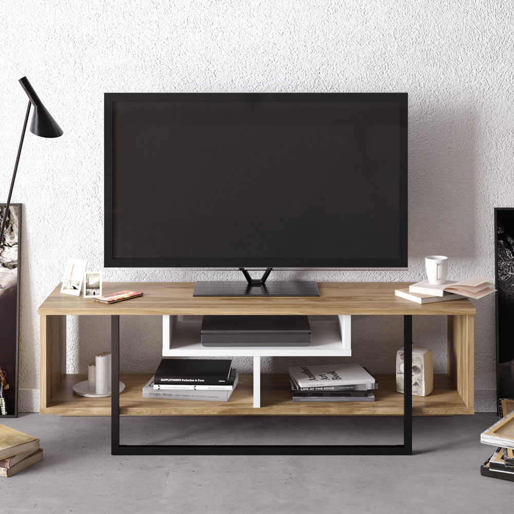 Decorotika Asal Oak and White Black Wide TV Unit Image 3