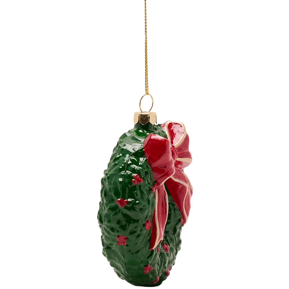 The Seasonal Gift Co Green Ceramic 3D Christmas Wreath with Red Berries and Bow 18cm Image 2