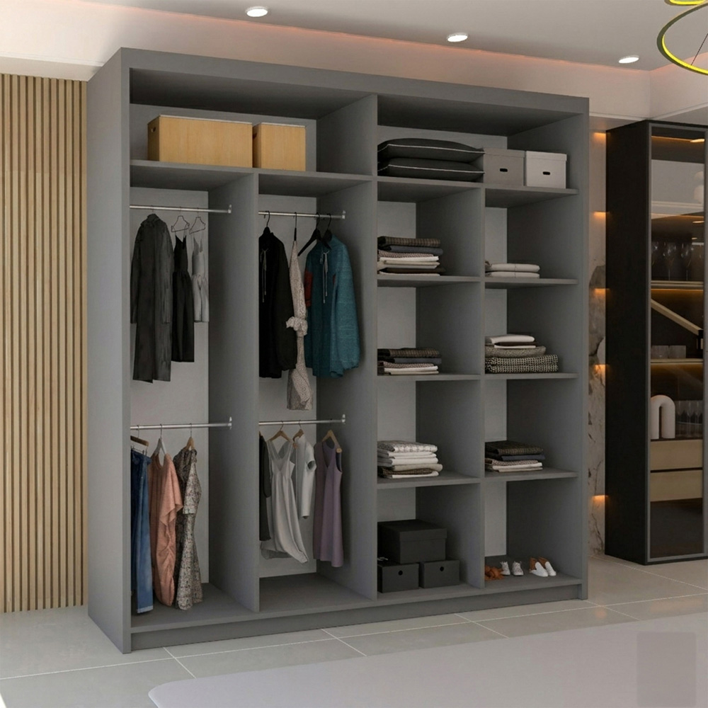 M N Furniture Modern Gala 2 Door Grey Mirrored Sliding Wardrobe 203cm Image 3