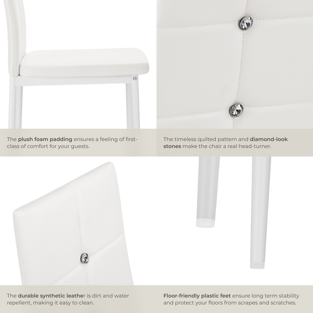 tectake Set of 8 White Rhinestone Highlight Dining Chairs Image 6