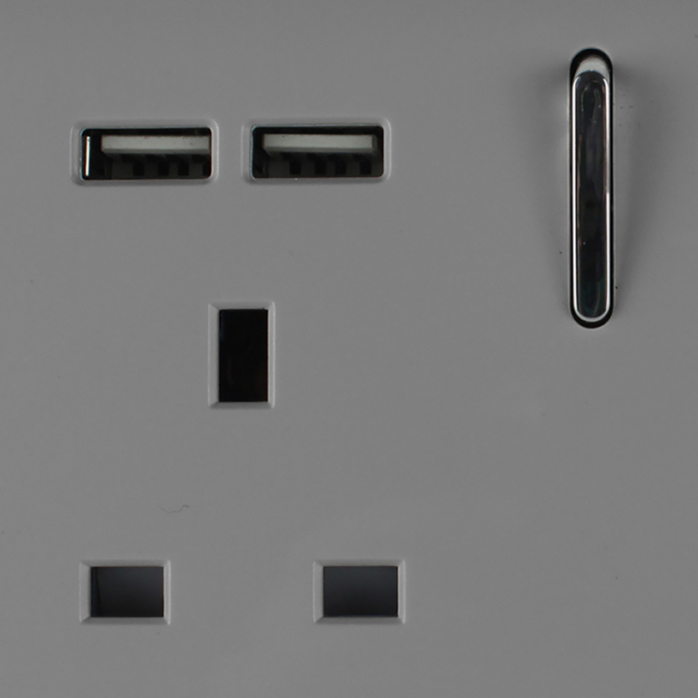Trendi Switch 2 Gang 13amp 4 Port USB Light Grey Plug Socket Image 2