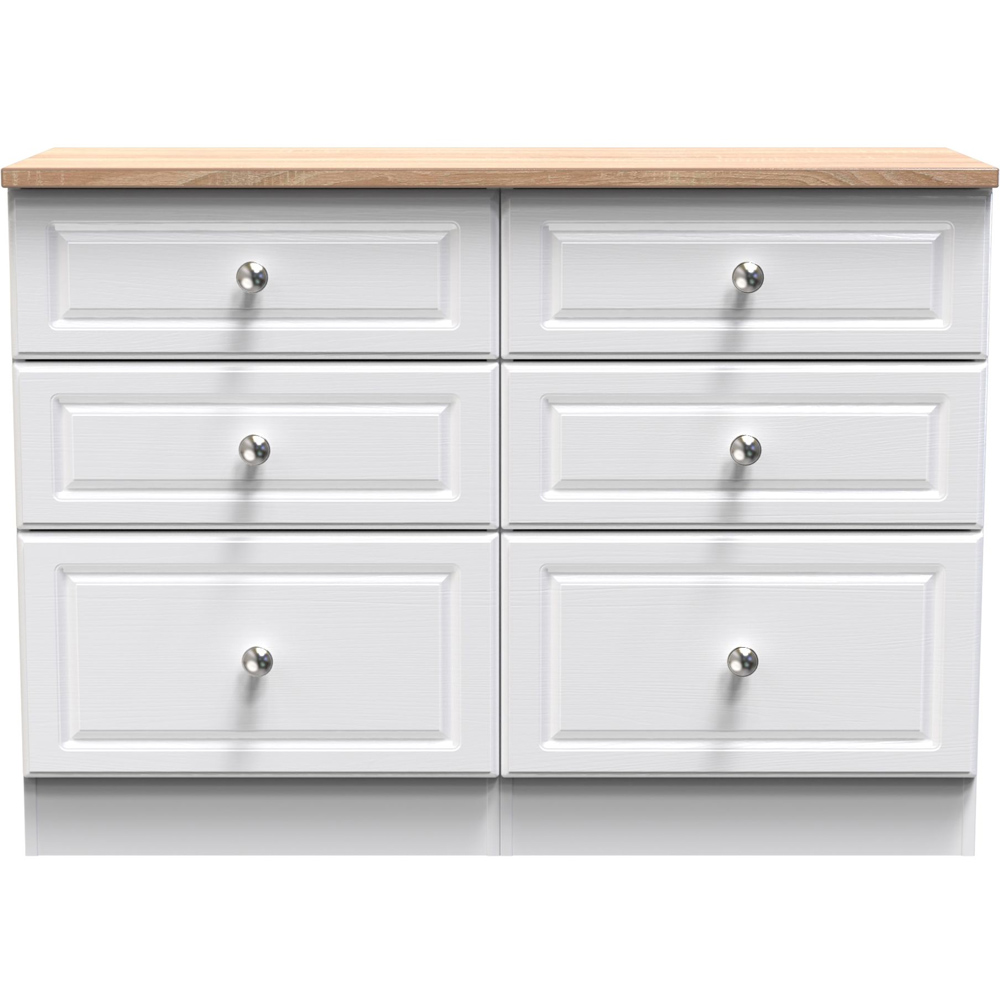Crowndale Norfolk 6 Drawer White Ash and Bardolino Oak Midi Chest of Drawers Image 2