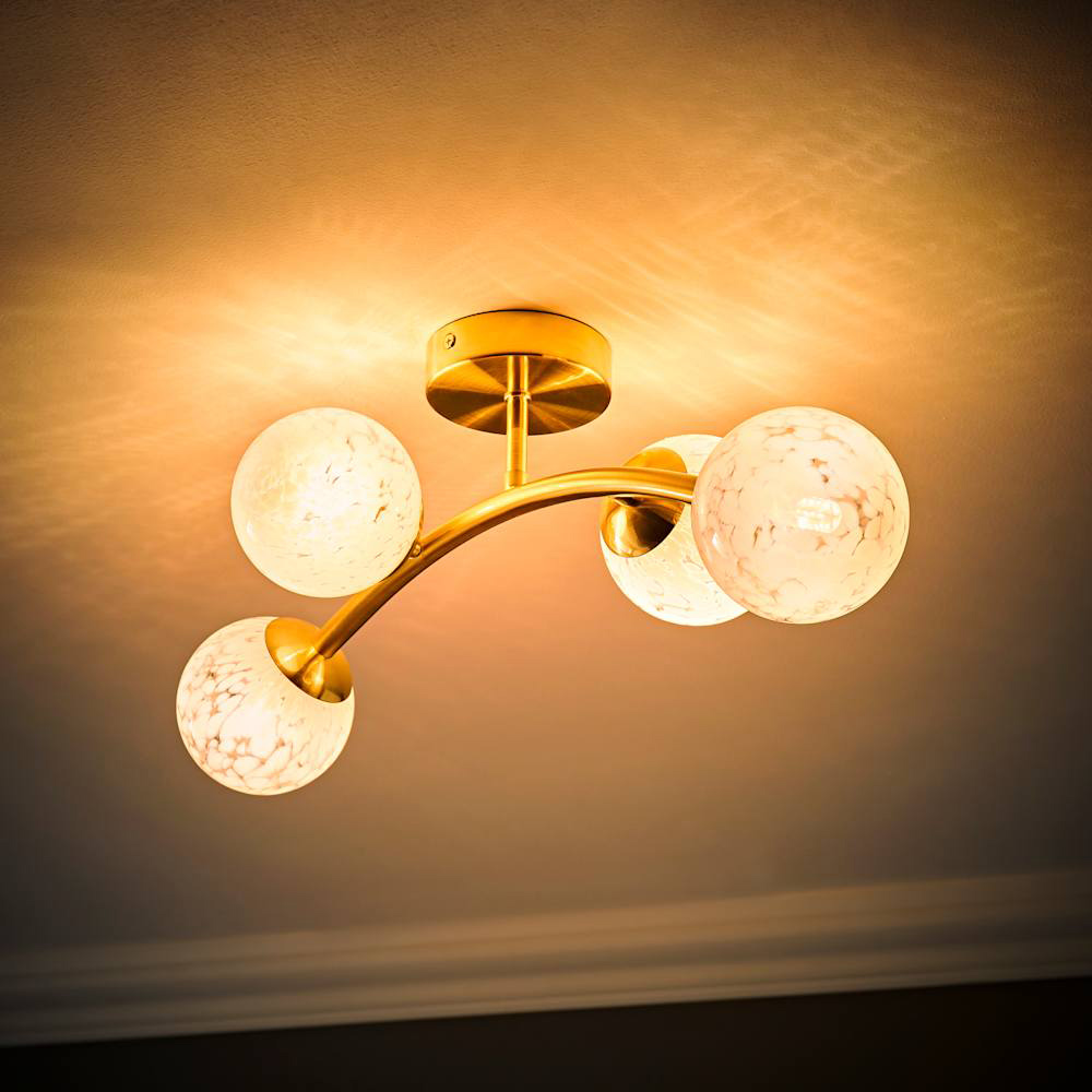 ValueLights Jas White Confetti Glass Globe Shade Gold 4 Way LED Ceiling Light with Bulb Image 2