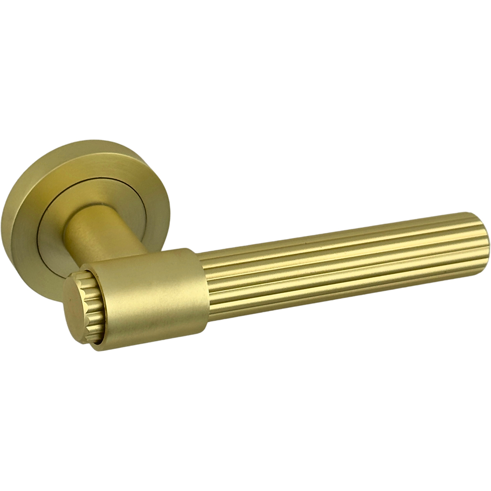 AXS Hardware Nevada Satin Brass Latch Door Handles on Rose 2 Pack Image 4