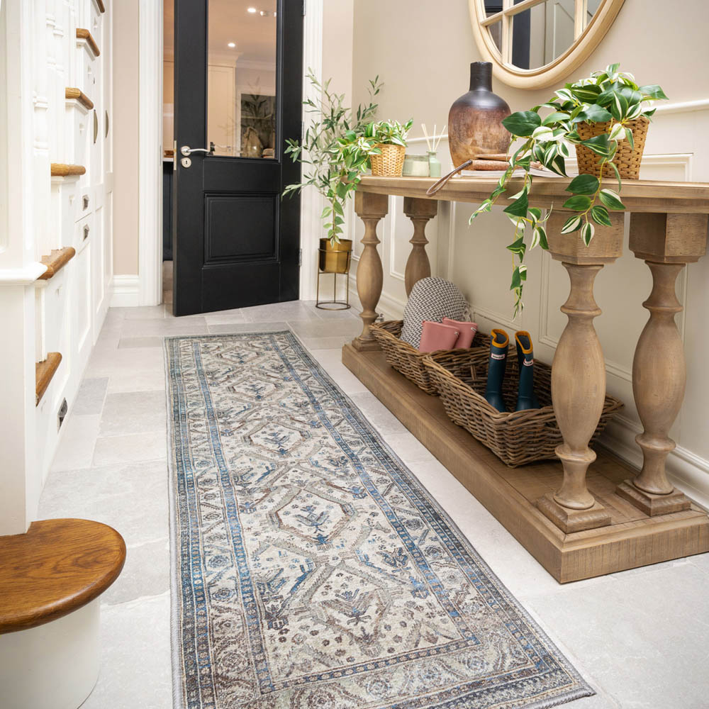 Kukoon Beige and Grey Traditional Bordered Medallion Rug 240 x 60cm Image 3