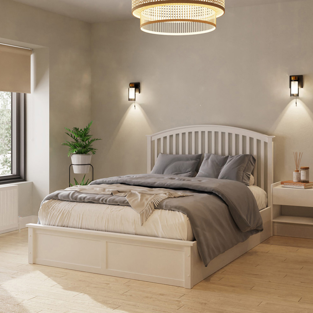 GFW Madrid King Size White Wooden Ottoman Bed Image 1