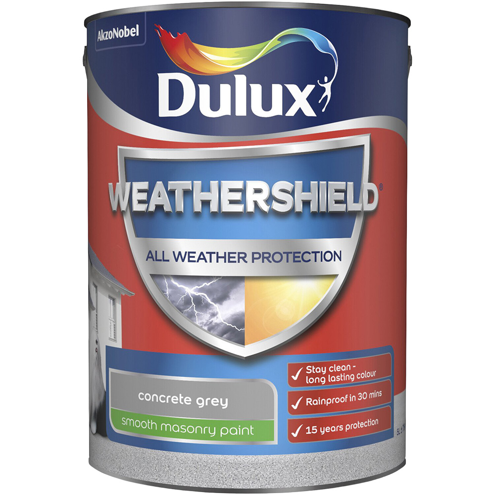 Dulux Weathershield All Weather Protection Smooth Masonry Paint 5L - Concrete Grey Image 2