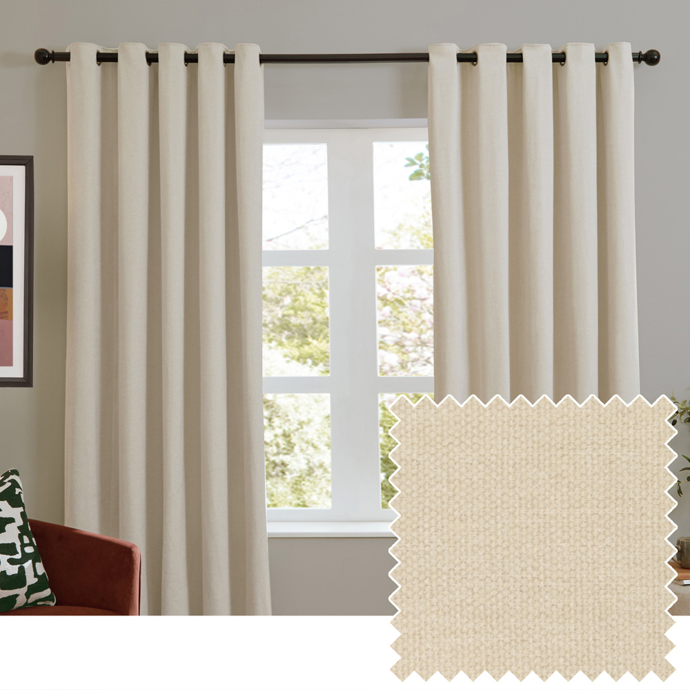 Furn Ecru Soft Chenille Blackout Eyelet Curtains 117 x 183cm Image 5