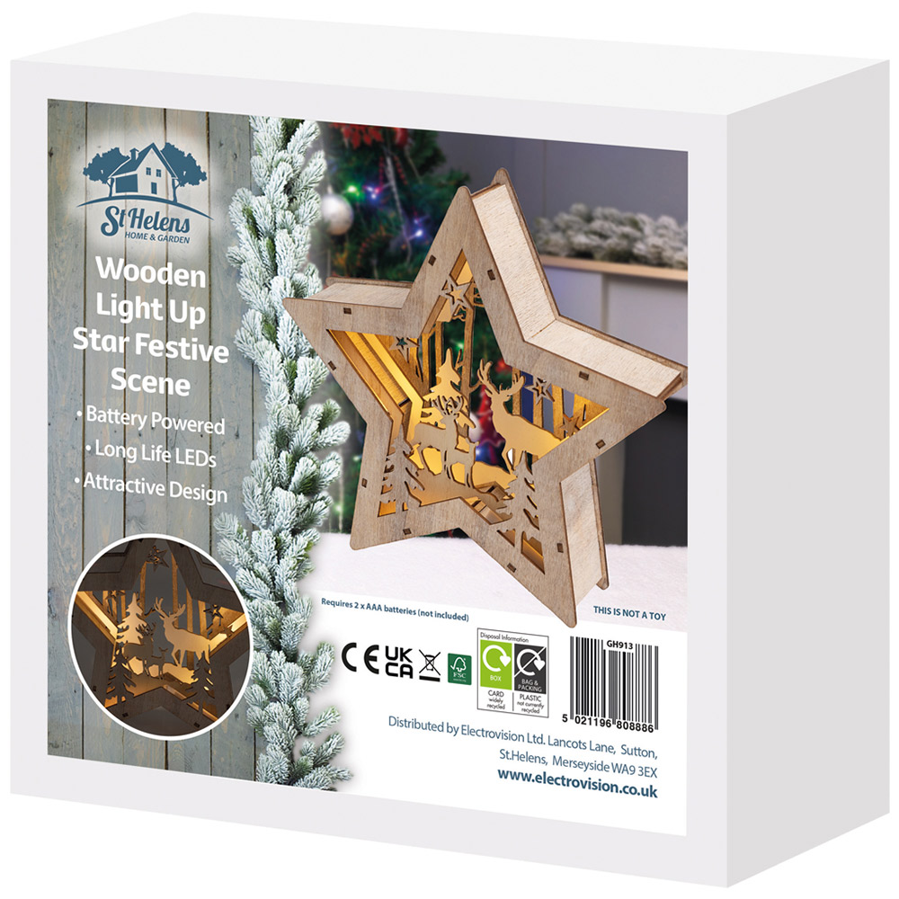 St Helens Festive Light Up Wooden Christmas Star Decoration Image 4