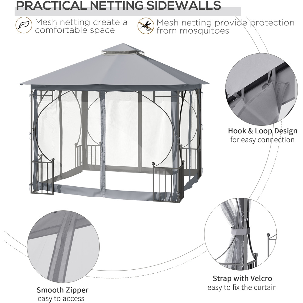Outsunny 3 x 3m Light Grey Steel Frame Gazebo with Mesh Curtains Image 7