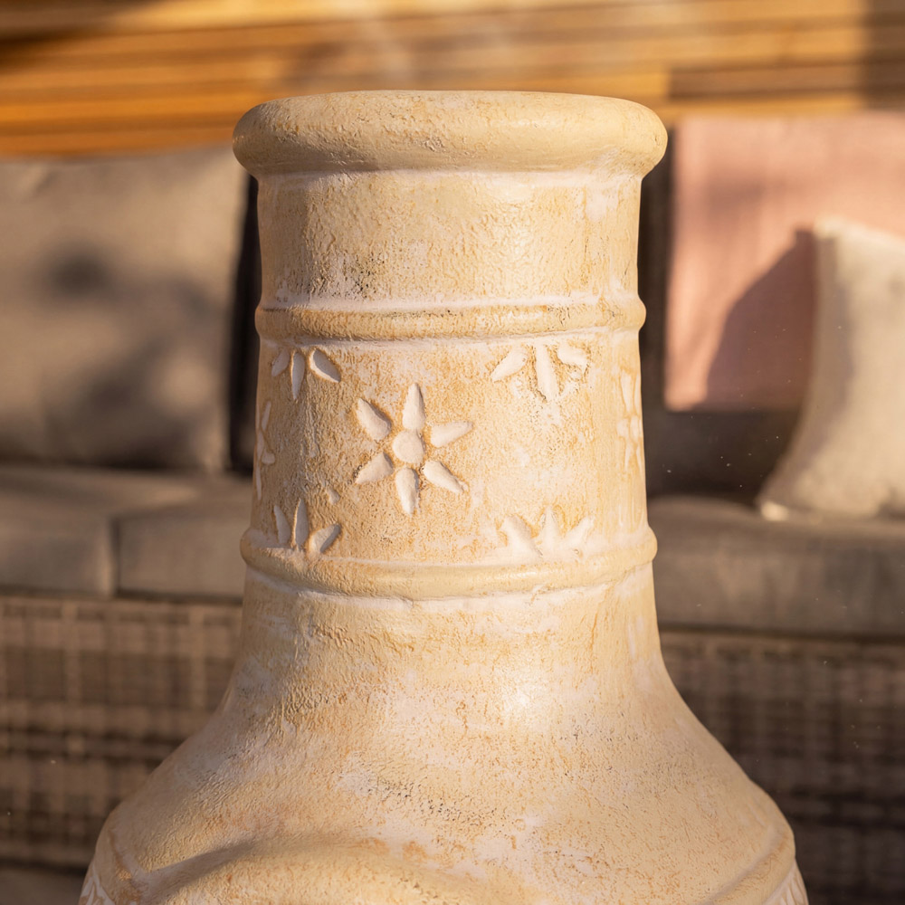 Snug Valencia Natural 3D Flower Design Clay Chiminea with Lid and Steel Stand Image 5