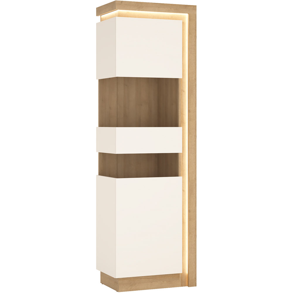 Furniture To Go Lyon White and Riviera Oak Left Hand Tall Narrow Display Cabinet Image 2