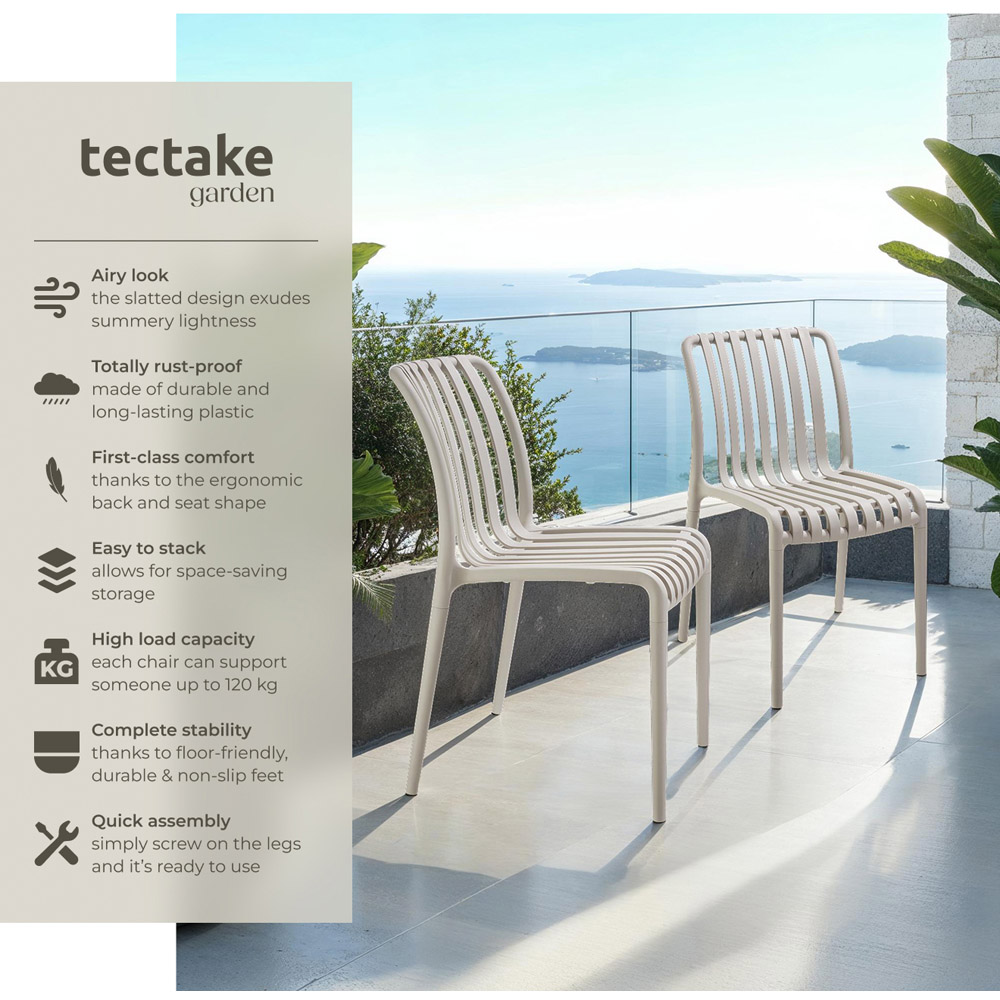 tectake Alcudia Set of 2 Taupe Stackable Garden Chair Image 3