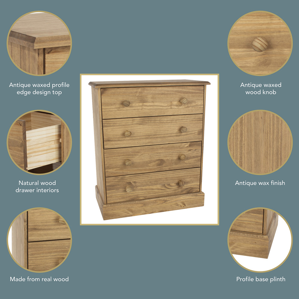 Core Products Cotswold 4 Drawer Wooden Chest of Drawers Image 7
