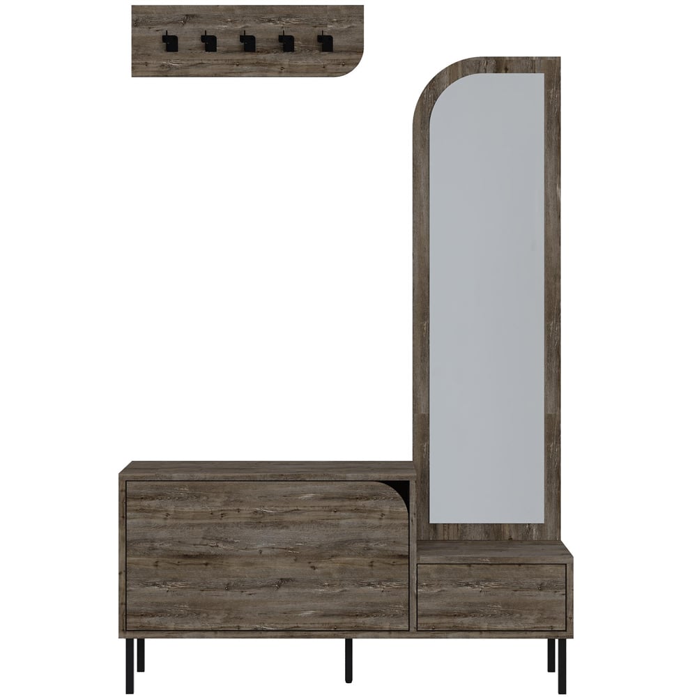 Decortie Mila 2 Door Dark Coffee Shoe Cabinet with Mirror and Coat Stand Image 2
