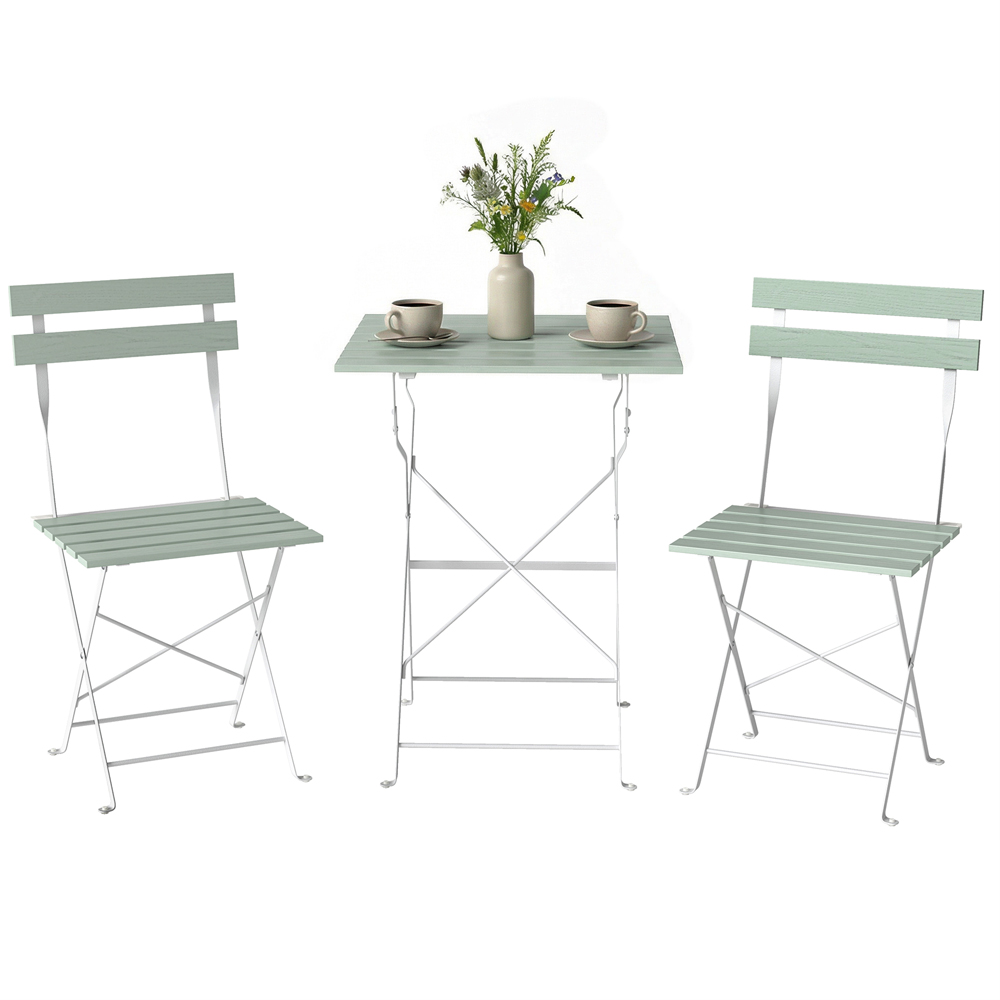 Outsunny 2 Seater White Green Foldable Garden Bistro Set Image 2