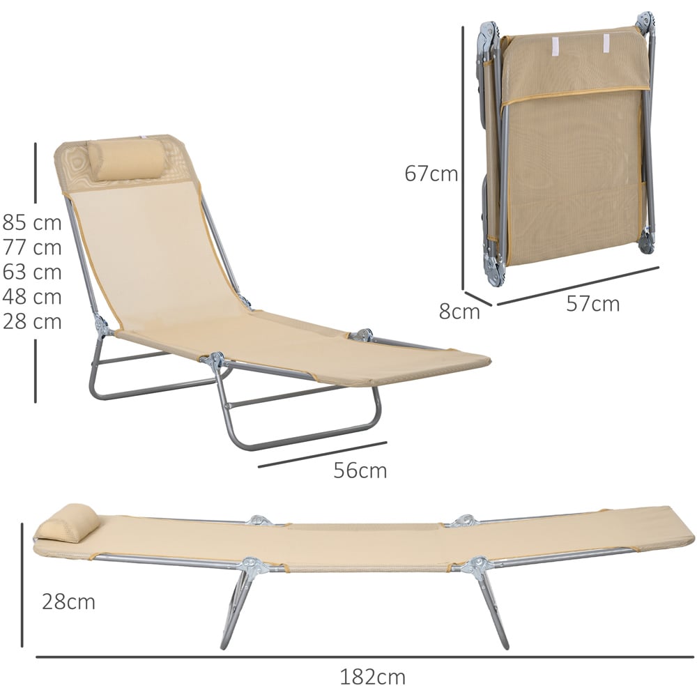 Outsunny Set of 2 Brown Folding Sun Lounger with Headrest Image 7