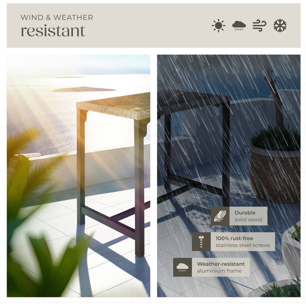 tectake 4 Seater Grey Polyrattan Garden Bar Bistro Table Image 7