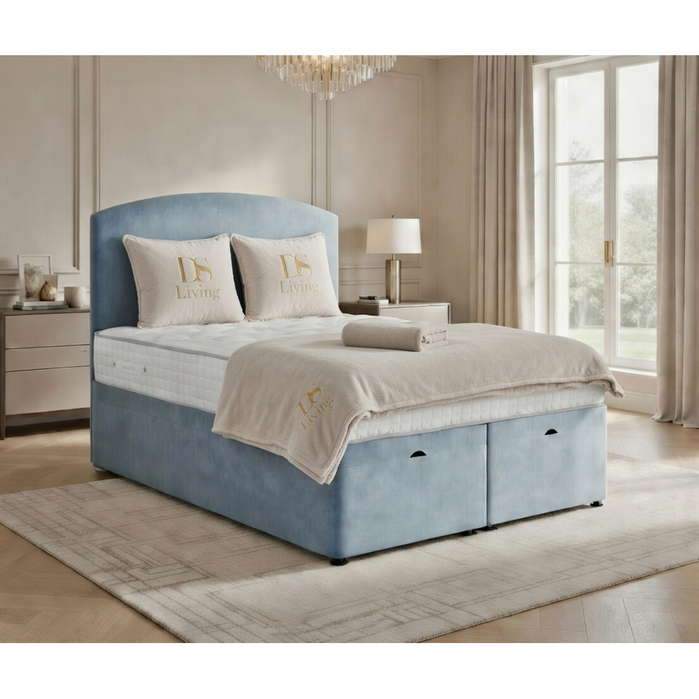 DS Living Opulence Super King Size Sky Blue Velvet Upholstered Ottoman Bed Image 5