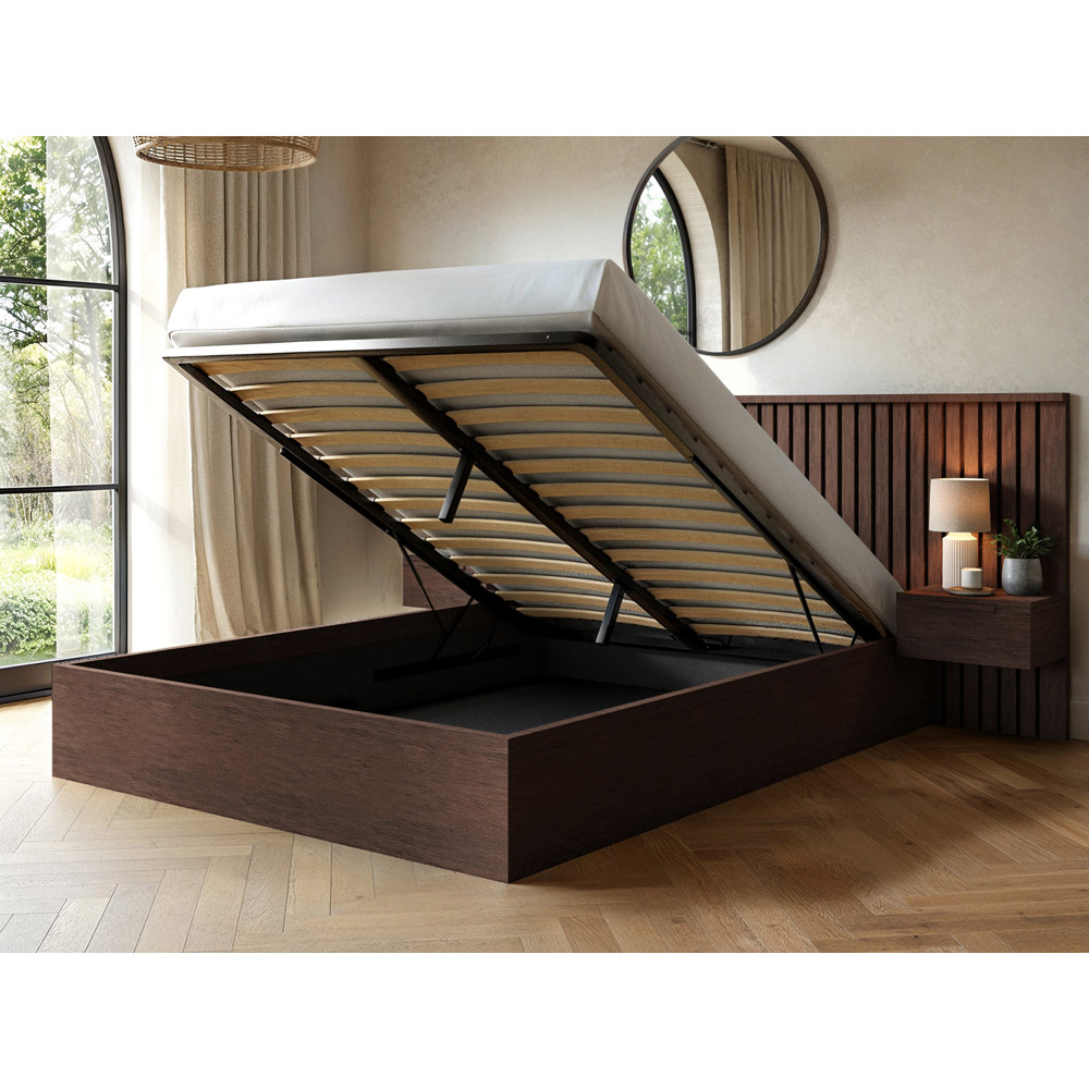 Solace+Co Taylor Double Walnut Hotel Ottoman Bed with Side Table Image 4