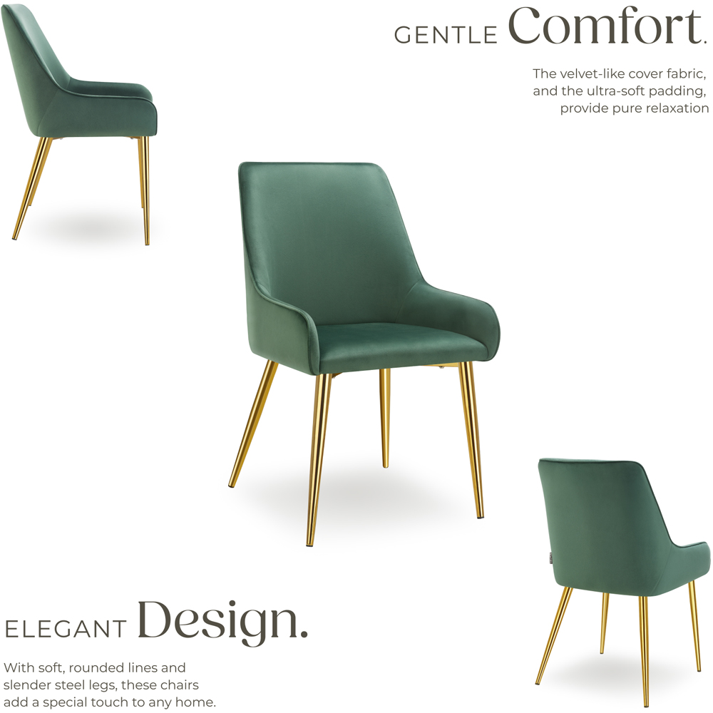 tectake Avane Set of 4 Green Velvet Look Padded Dining Chair Image 3